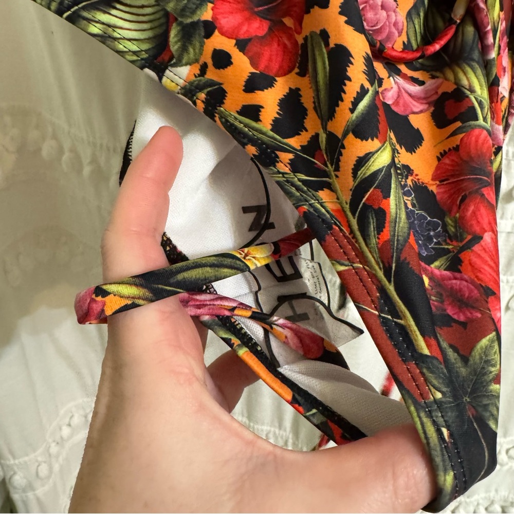 Leopard Jungle Floral Cut Out One piece Swim Suite 1X - Picture 5 of 5